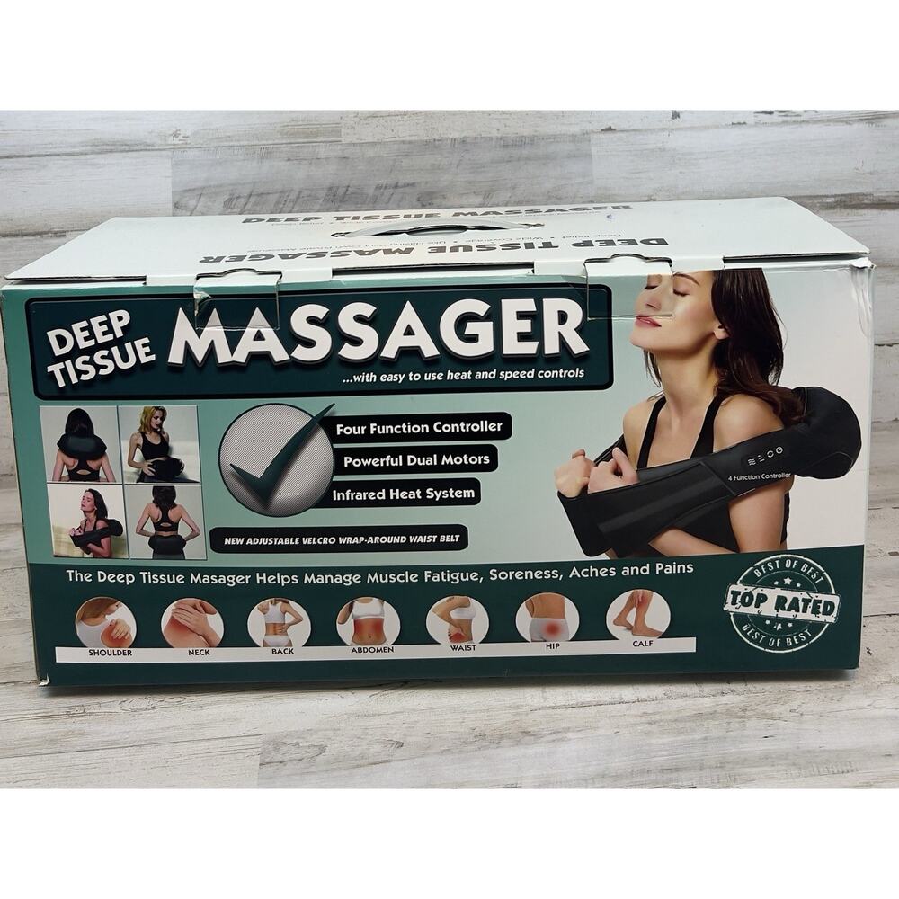 Deep Tissue Shoulder Neck Massager With Heat 4 Function Wrap Belt Dual Motor Car